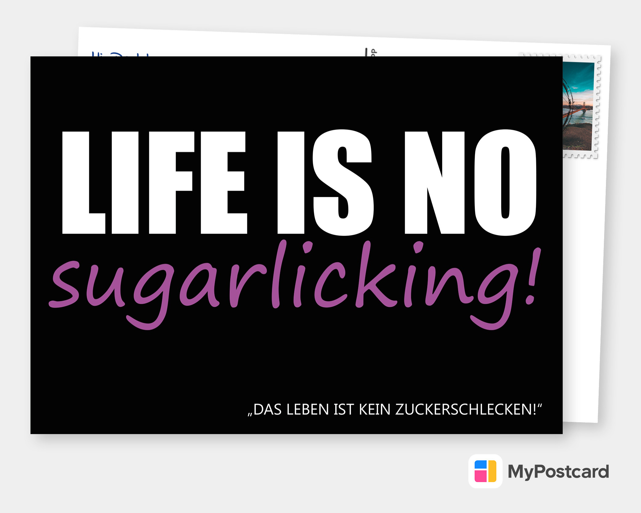Life is no sugarlicking! Postkarten 🇺🇸🇩🇪🇬🇧😂 | Echte | versenden Denglisch online