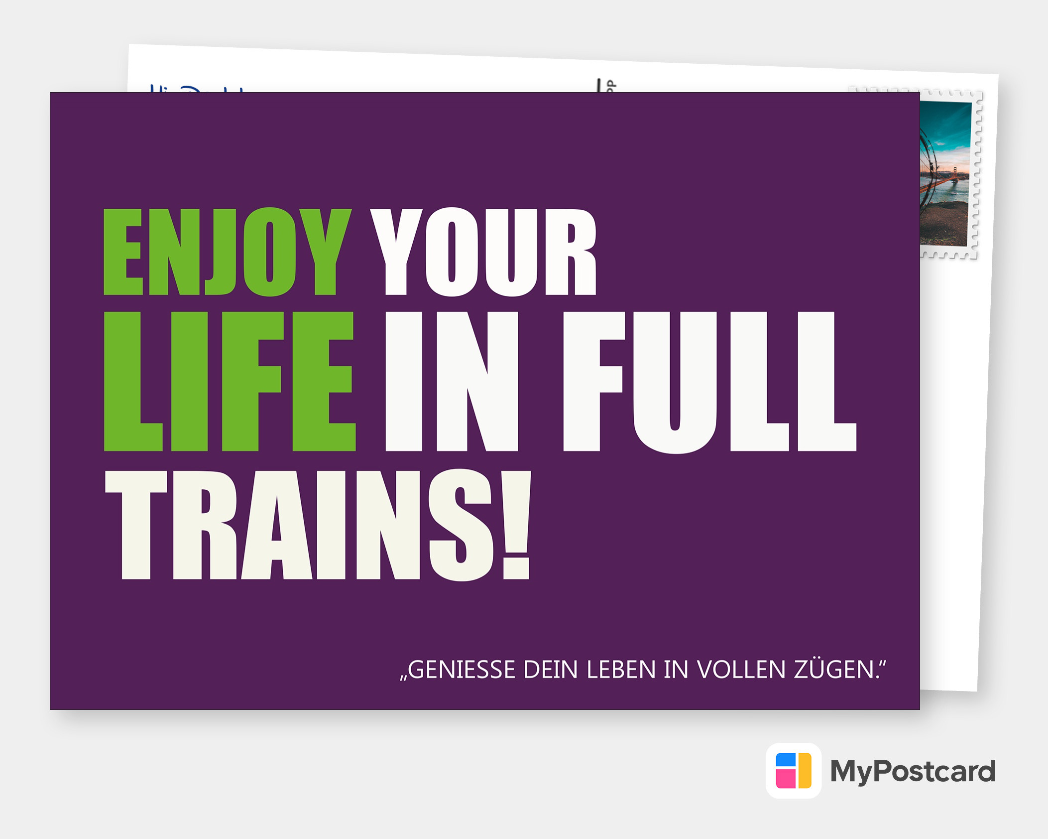 Enjoy Your Life In Full Trains Denglisch Spruche Als Postkarte Online Versenden